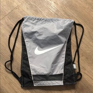 Nike Gray and Black Backpack with Practical Drawstring Closure
